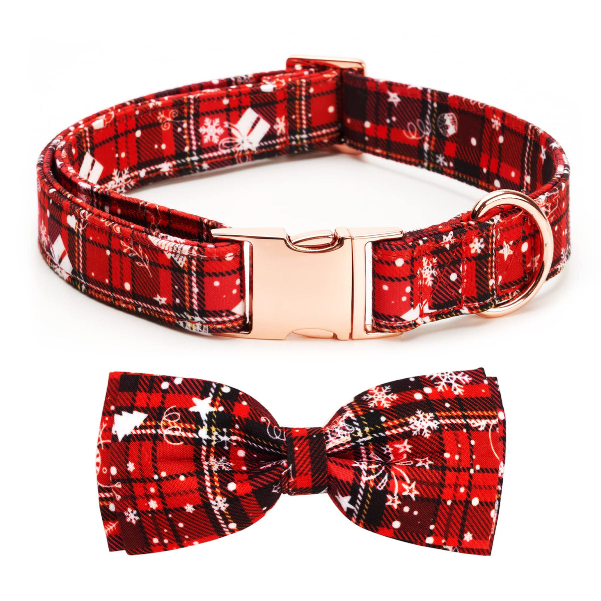 Thankspaw adjustable bow-tie collar in red plaid for festive holiday photos.