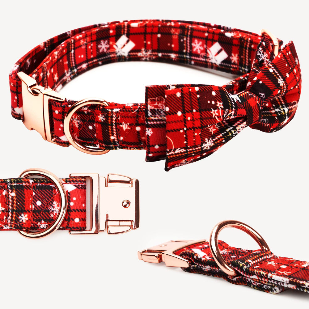 Thankspaw holiday-pattern collar shows Christmas tree design for seasonal outings.
