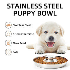 Thankspaw stainless-steel puppy bowls with even food distribution for easier meals.