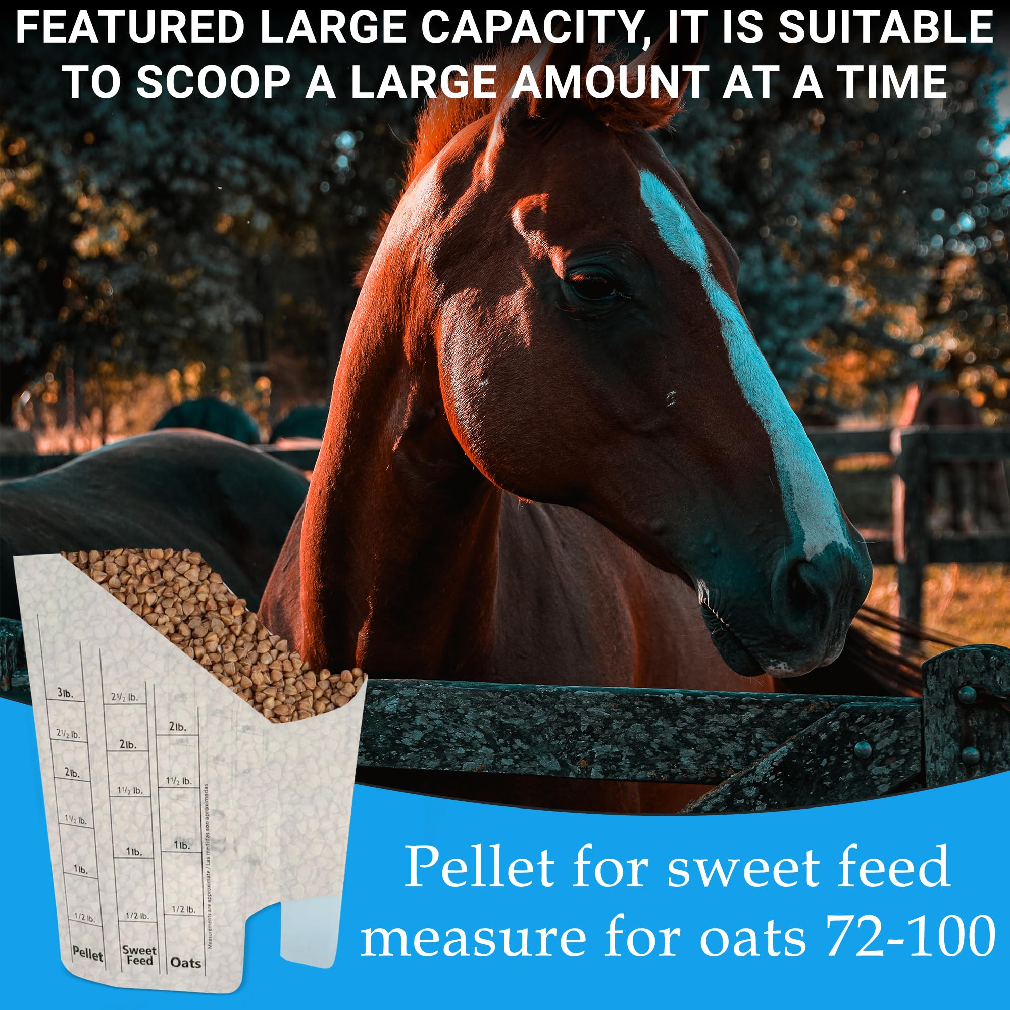 Tharos large-capacity scoop suitable for horses, goats, sheep, cattle, and poultry feeding.