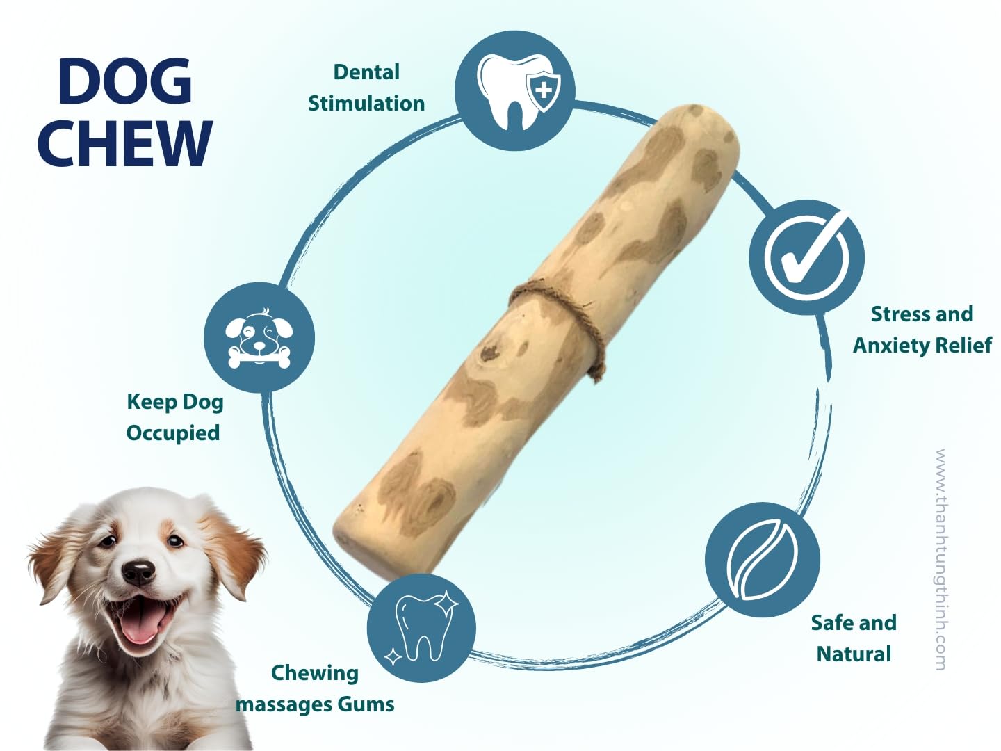 ThatUwood Coffee Wood Dog Chew Stick close-up bite-mark shows durable design