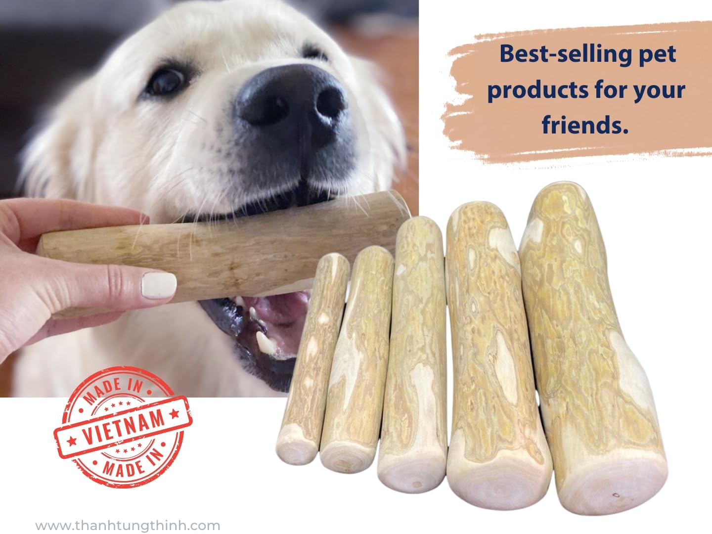 ThatUwood Coffee Wood Dog Chew Stick made in Vietnam with quality craftsmanship