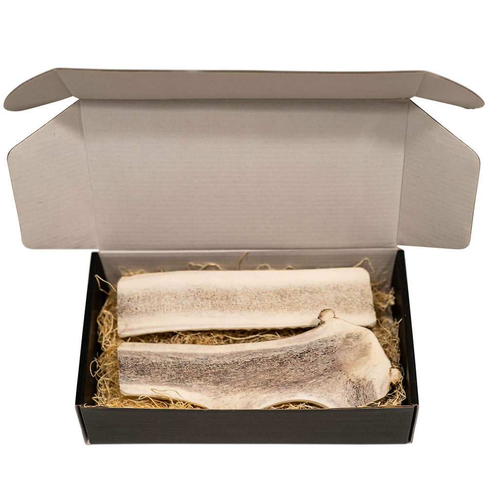 The Antler Box packaging closeup highlights natural ingredients and no additives.