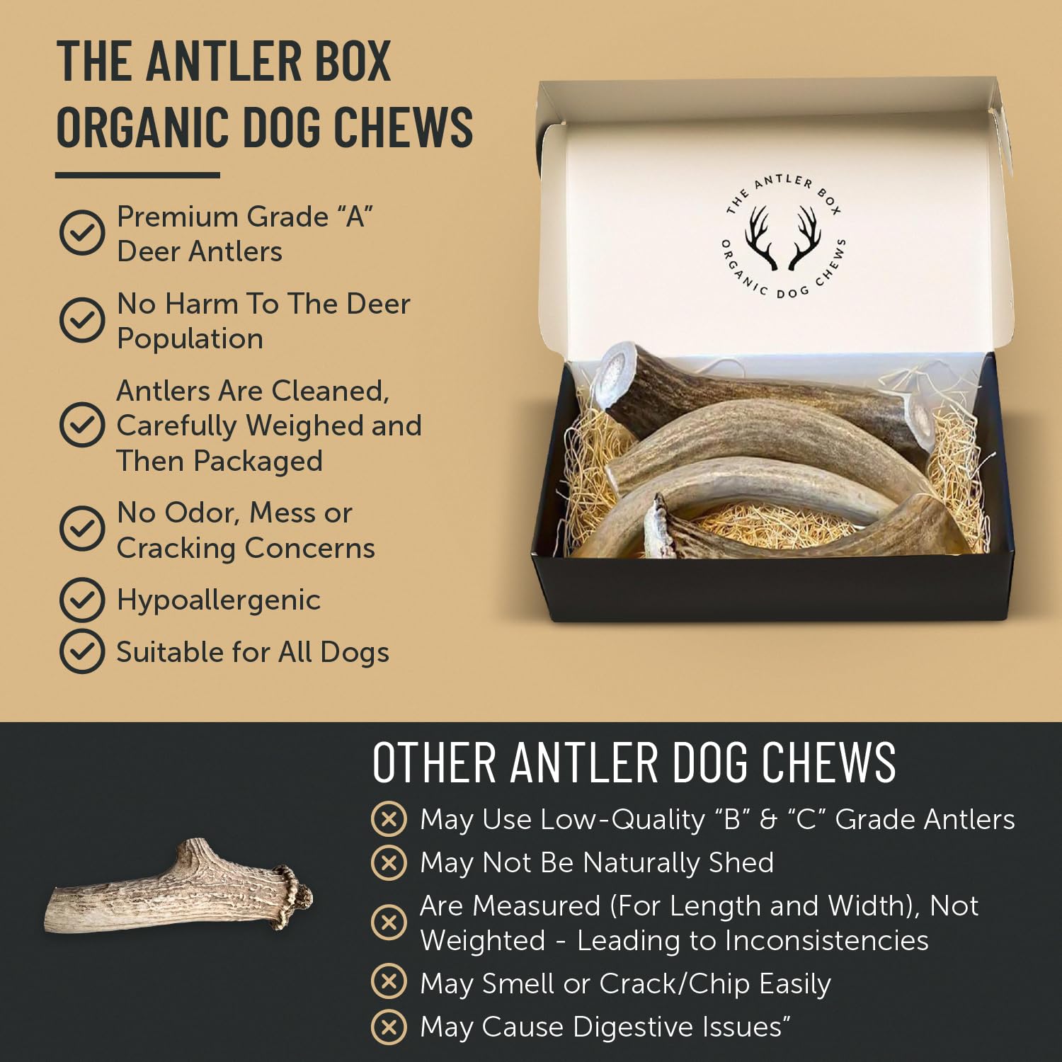 The Antler Box wild deer shed nature scene emphasizes natural sourcing of chews