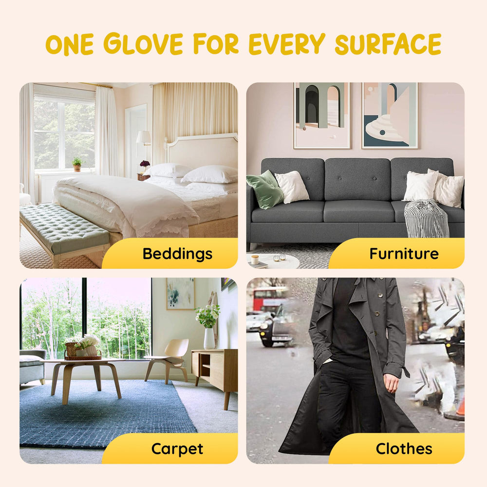 The Bark World dog fur removal glove used for pet grooming and deshedding.