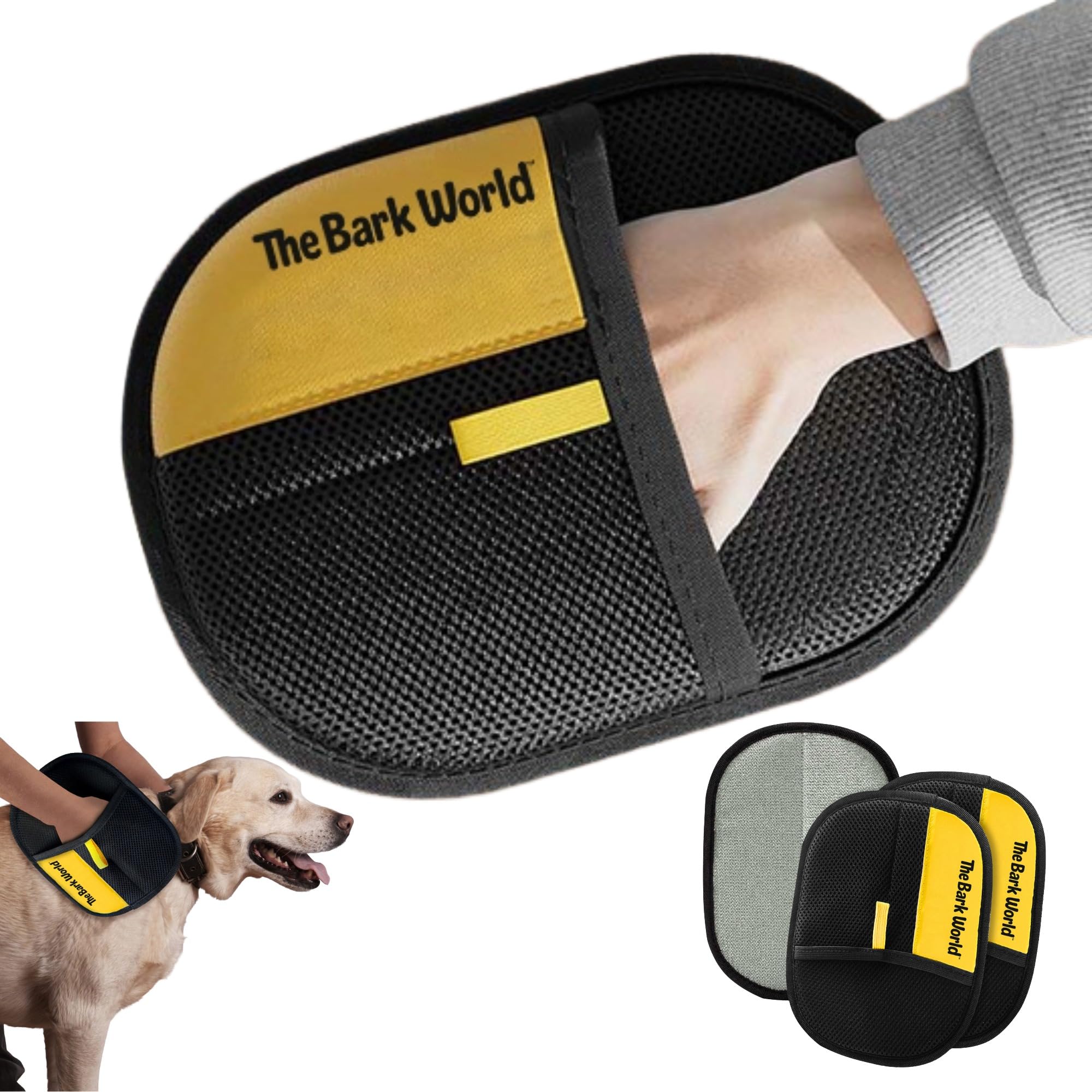 The Bark World gloves close-up fabric showing electrostatic fur pickup.