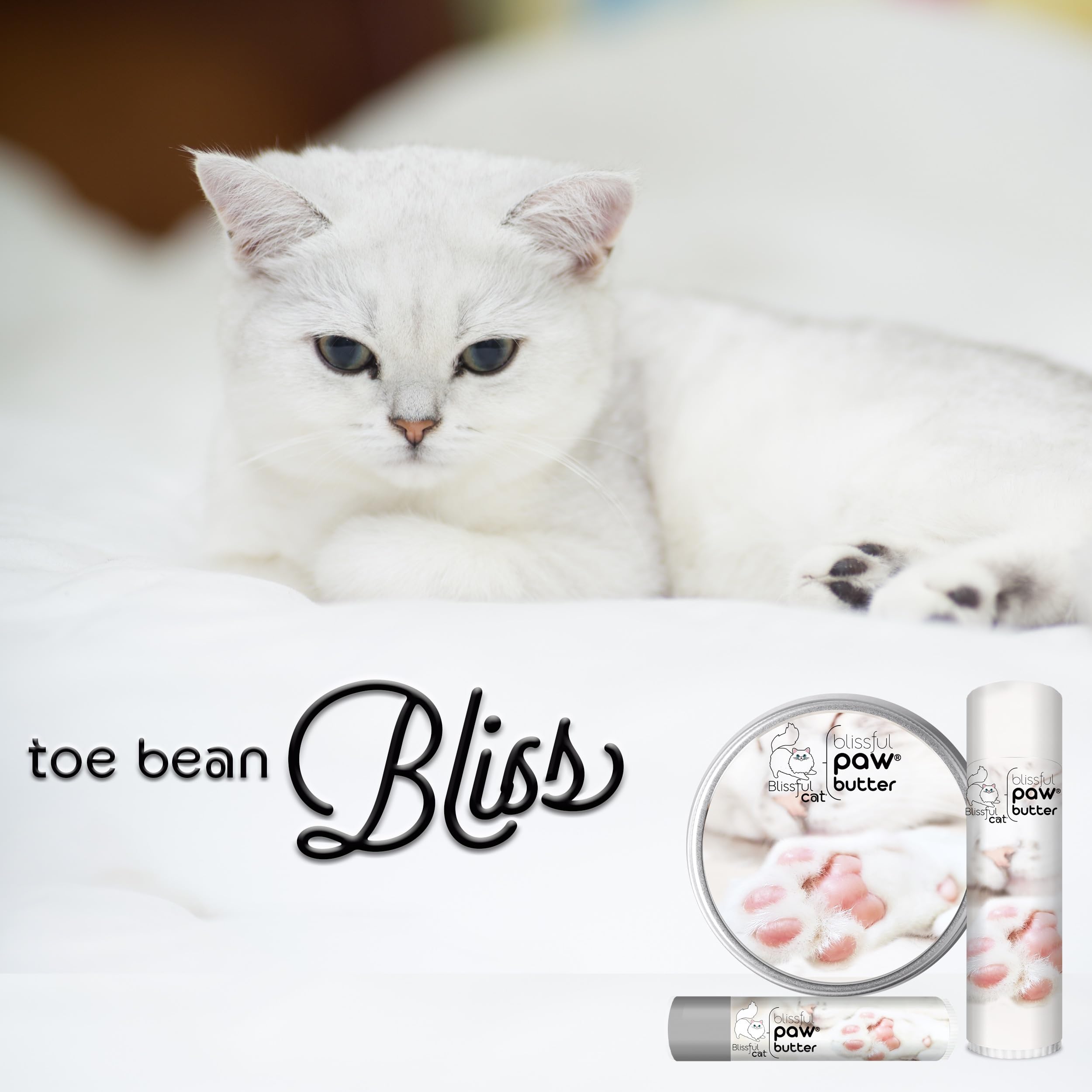 The Blissful Cat Paw Butter packaging reveals a compact 0.15 oz size for travel.