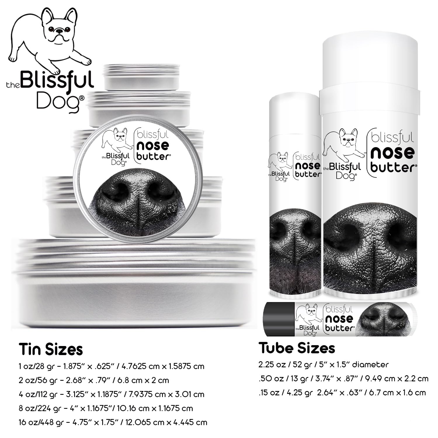 The Blissful Dog Nose Butter all-breeds label suggests broad breed compatibility.