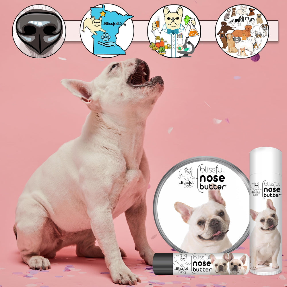 The Blissful Dog Nose Butter ingredients blend highlights plant oils for nourishment.