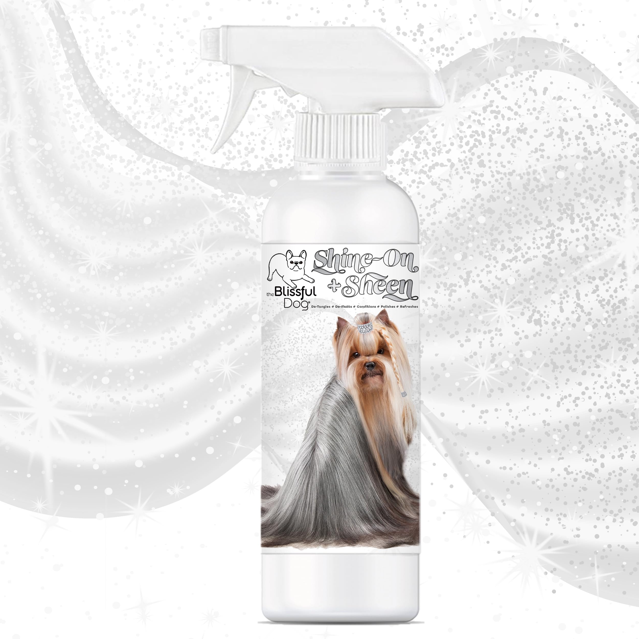The Blissful Dog Shine-On Sheen coat spray mat softening aids brushing.