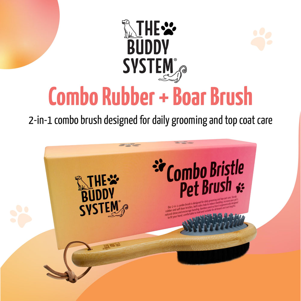 The Buddy System combo brush boar-bristles side adds shine and oils distribution.