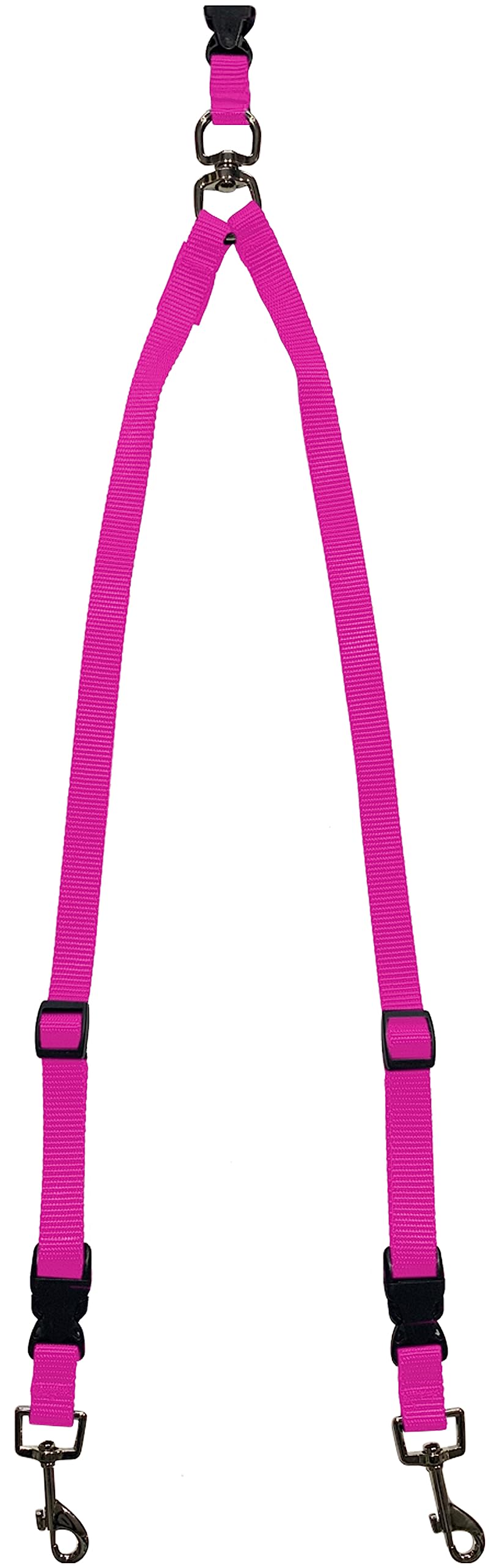 The Buddy System Double Buddy Small Pink attachment for two dogs during walks, eases multi-pet strolls.
