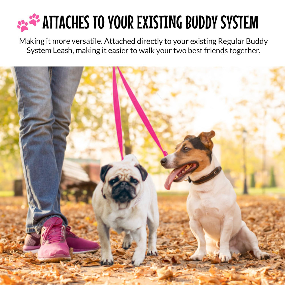 The Buddy System Double Buddy Small Pink compact design fits your existing leash system.