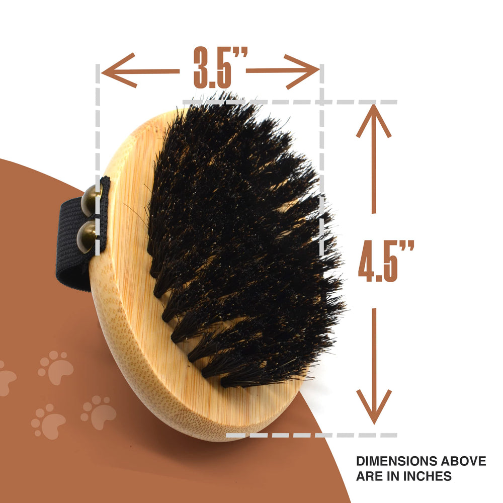 The Buddy System Pet Close Brush features soft rubber bristles for gentle detangling.