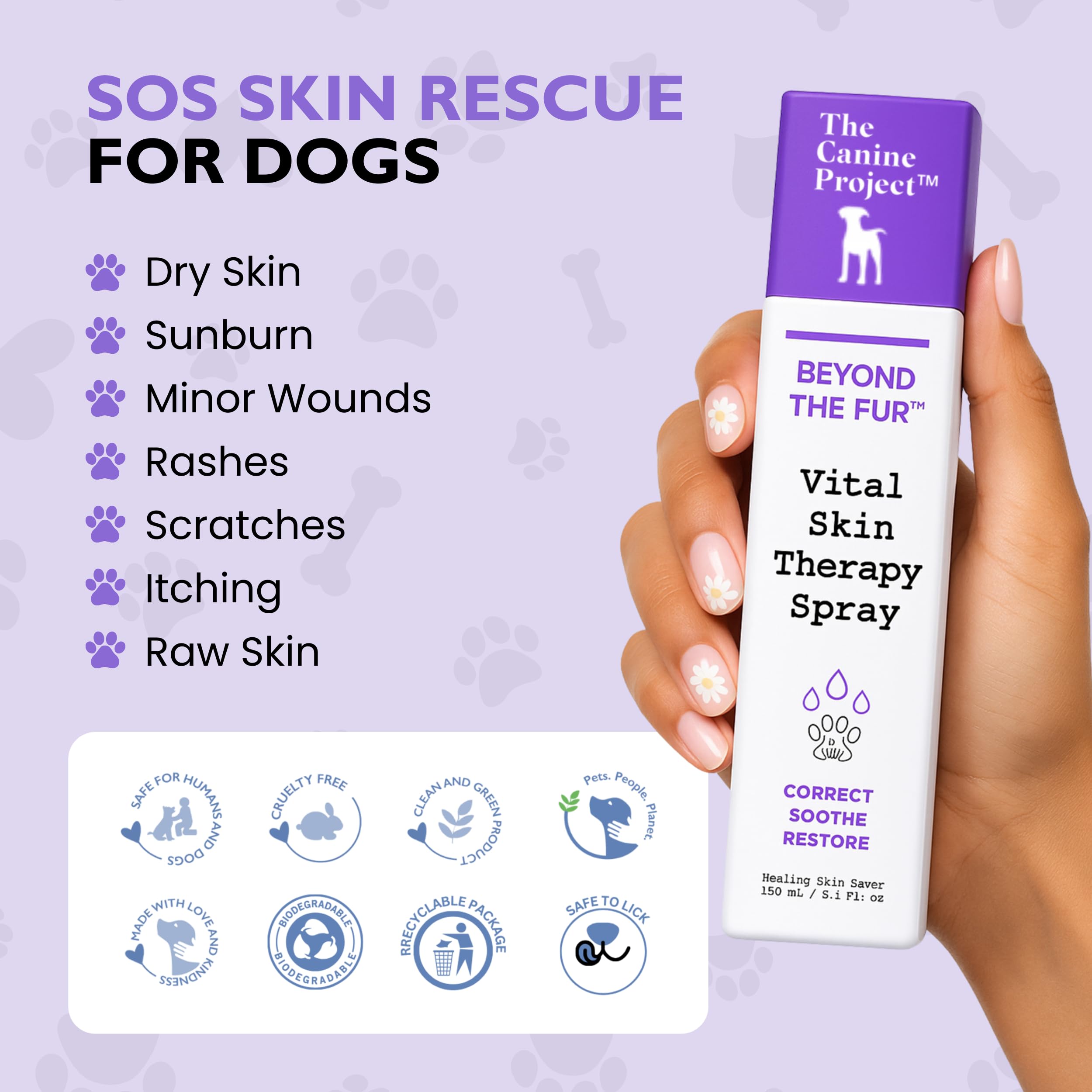 The Canine Project Vital Skin Therapy Spray on the belly area for sensitive skin care