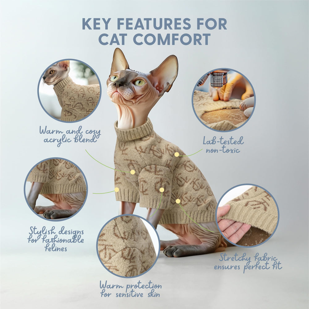The Cat Ladies monogram cat sweater close-up fabric emphasizes soft, non-toxic material