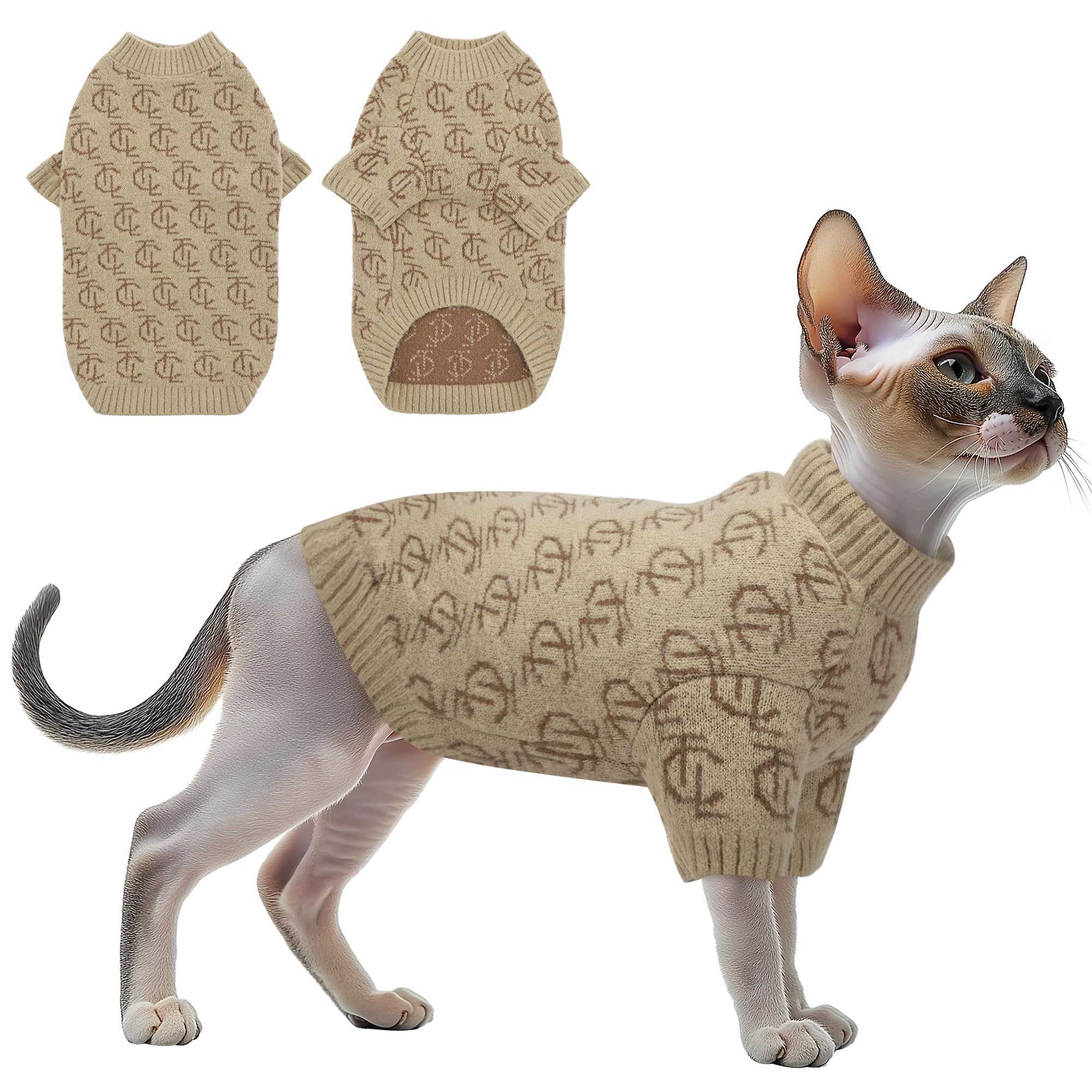 The Cat Ladies monogram cat sweater front view highlights warm, snug fit