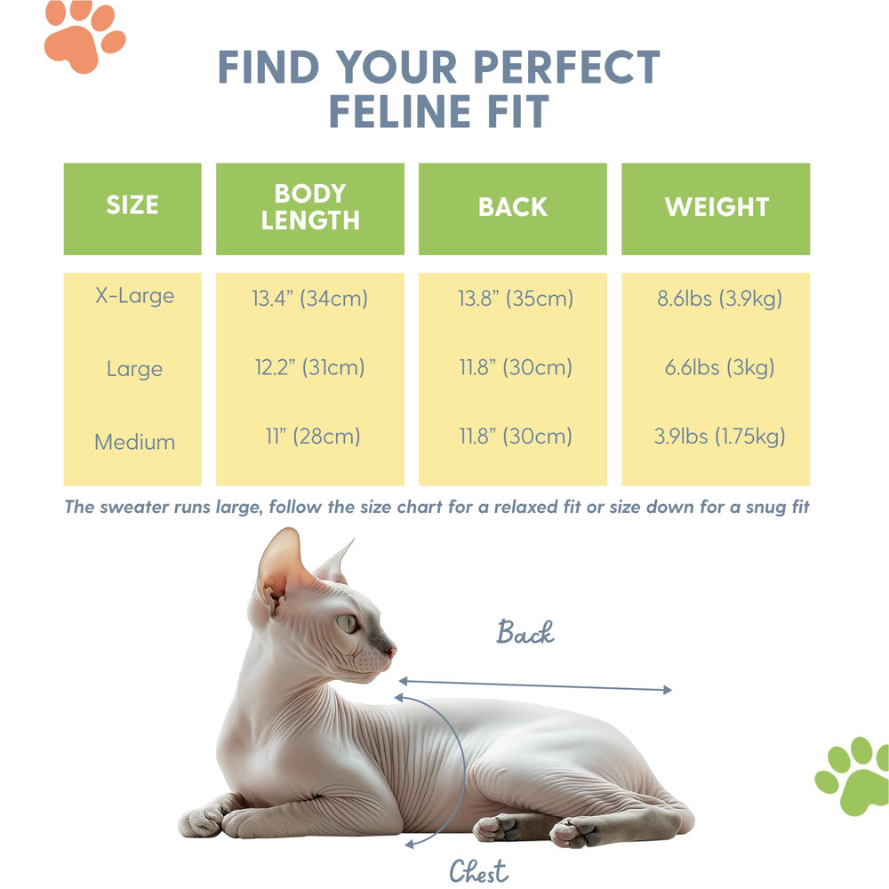 The Cat Ladies monogram cat sweater worn by sphynx demonstrates cozy warmth in action