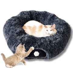 The Cat Park cat tunnel large donut bed close-up shows cozy nap-ready comfort