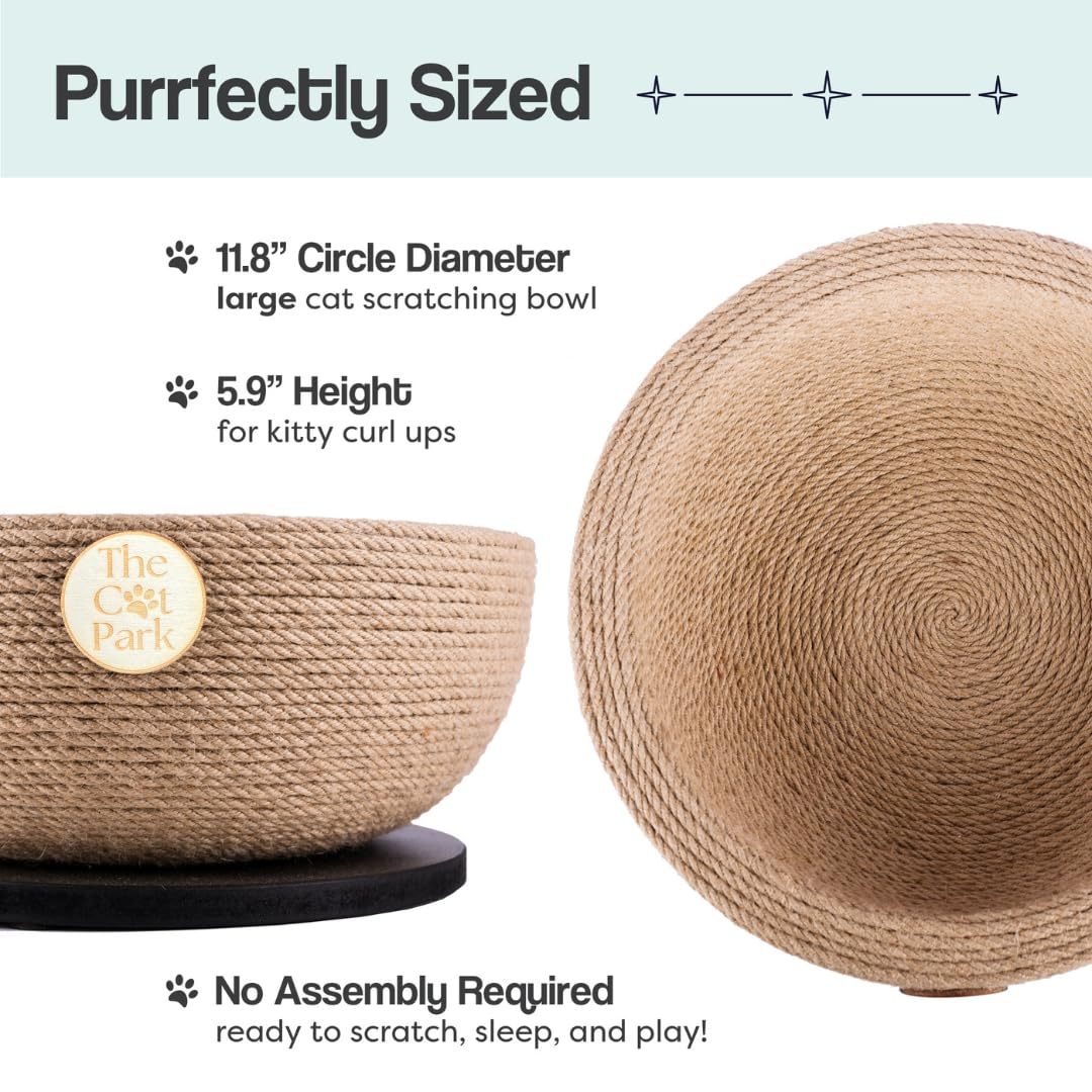 The Cat Park Da Bowl jute rope texture showcases premium scratching material.