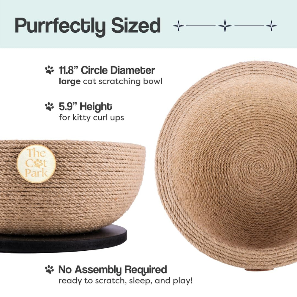 The Cat Park Da Bowl jute rope texture showcases premium scratching material.
