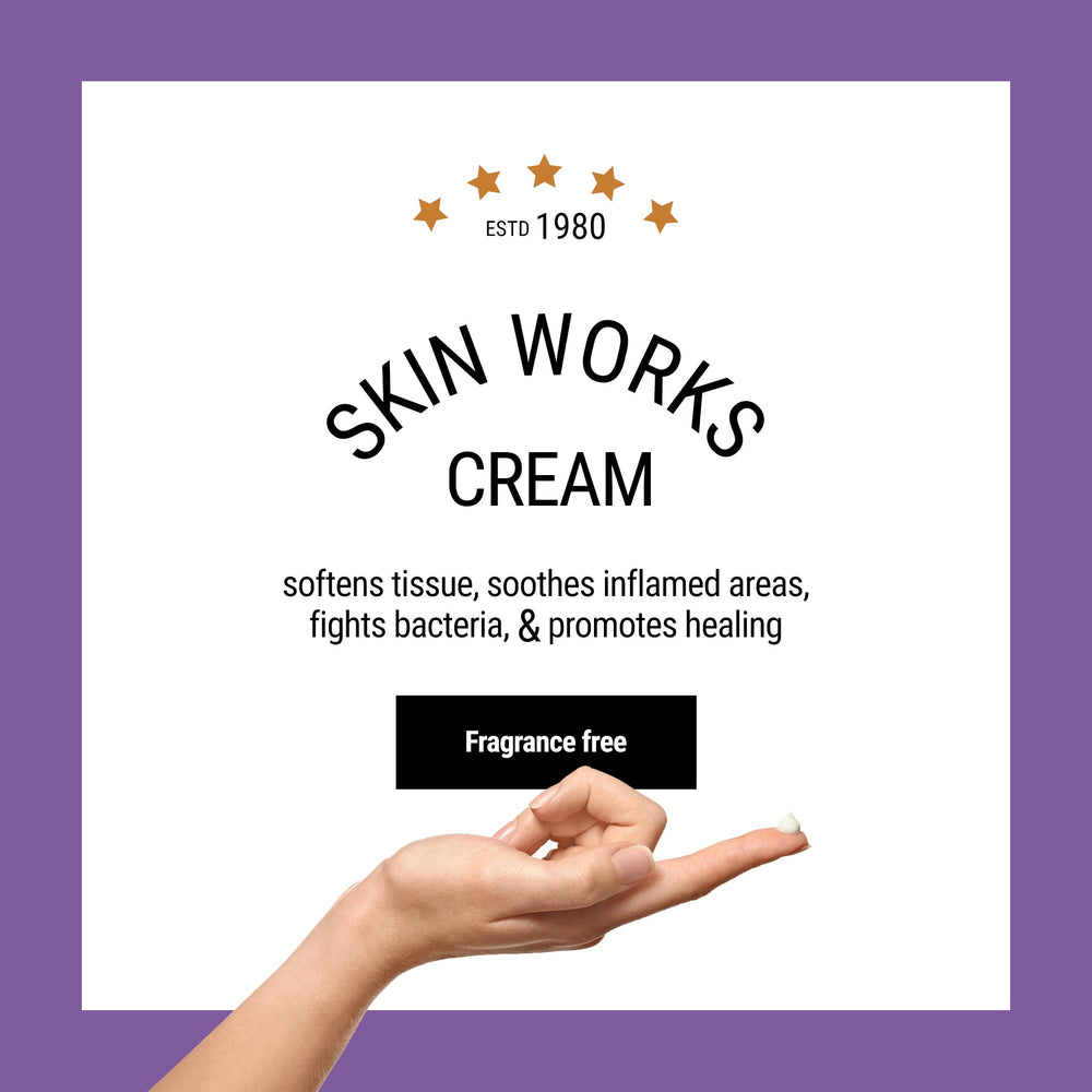 The Coat Handler Skin Works human use shows non-greasy application for dry skin relief