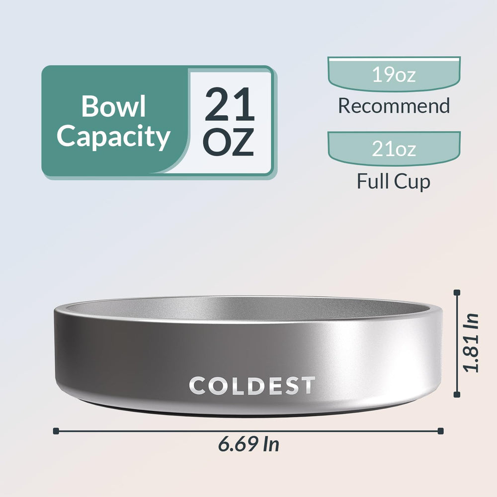 Rust-resistant stainless steel construction of The Coldest Water dog bowl.