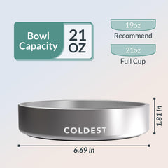 Rust-resistant stainless steel construction of The Coldest Water dog bowl.