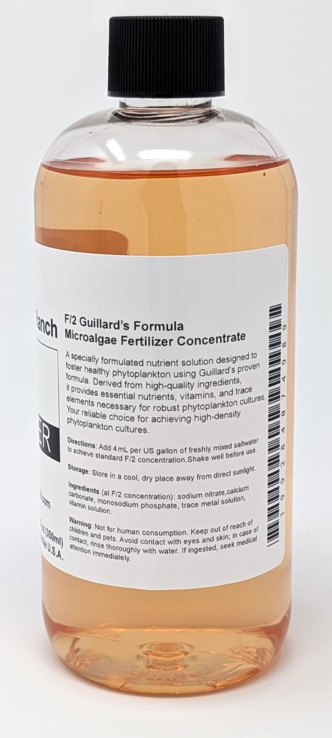 Close-up of The Coral Ranch Guillard's F2 label showing high-density phytoplankton