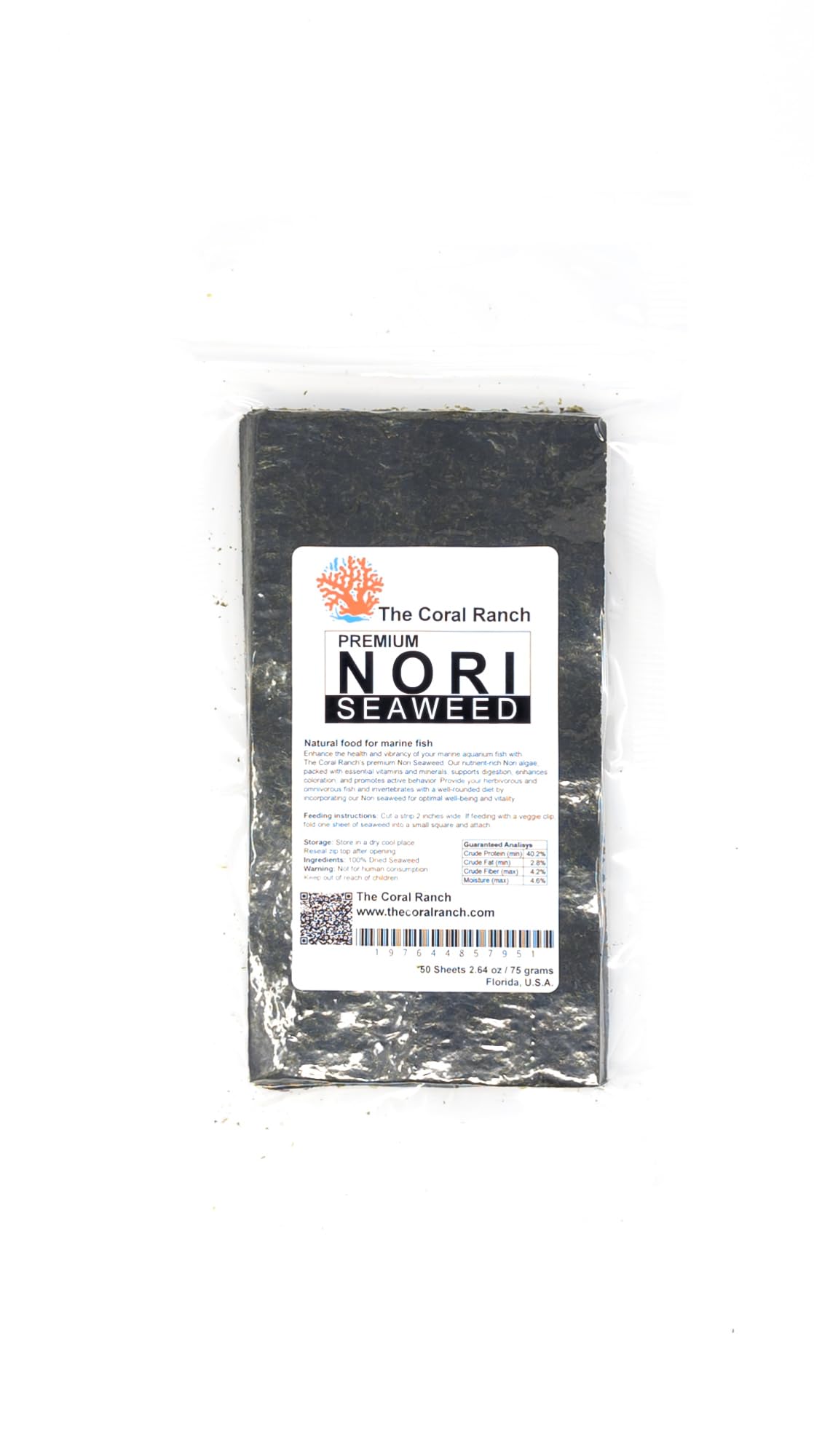 The Coral Ranch Premium Nori Seaweed pack front shows resealable packaging for freshness