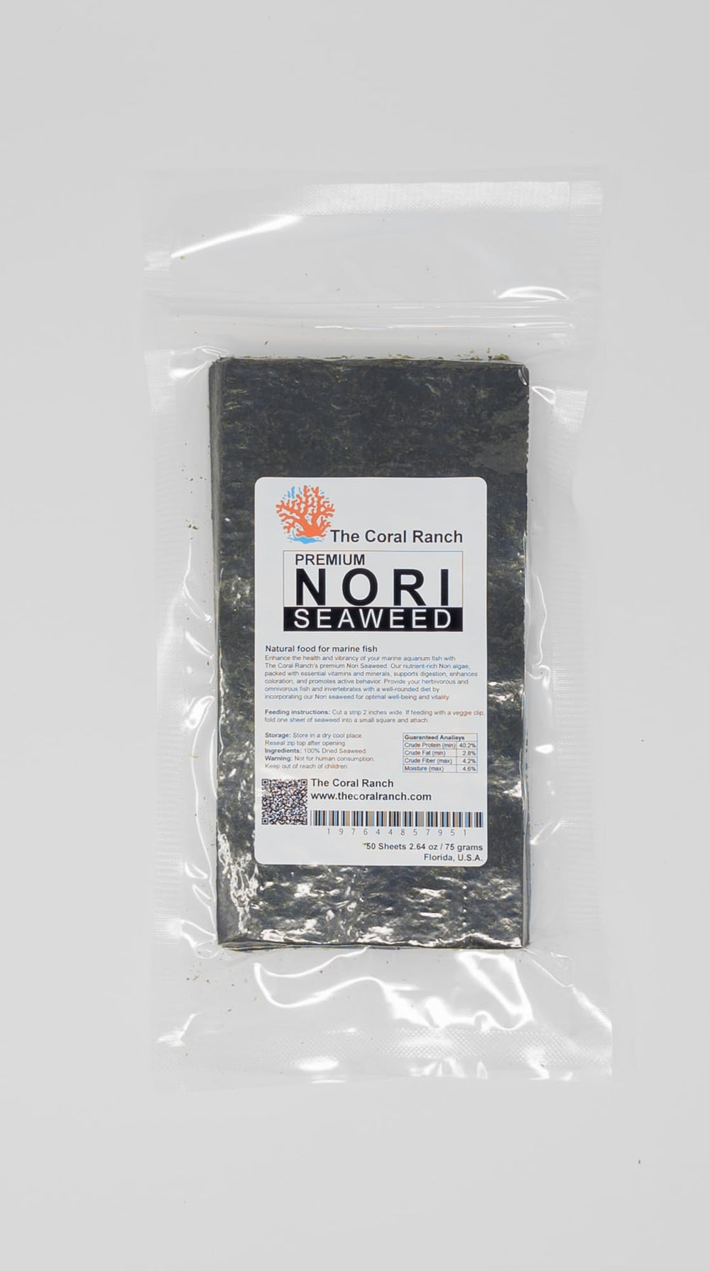 The Coral Ranch Premium Nori Seaweed sheets close-up highlight natural color and texture