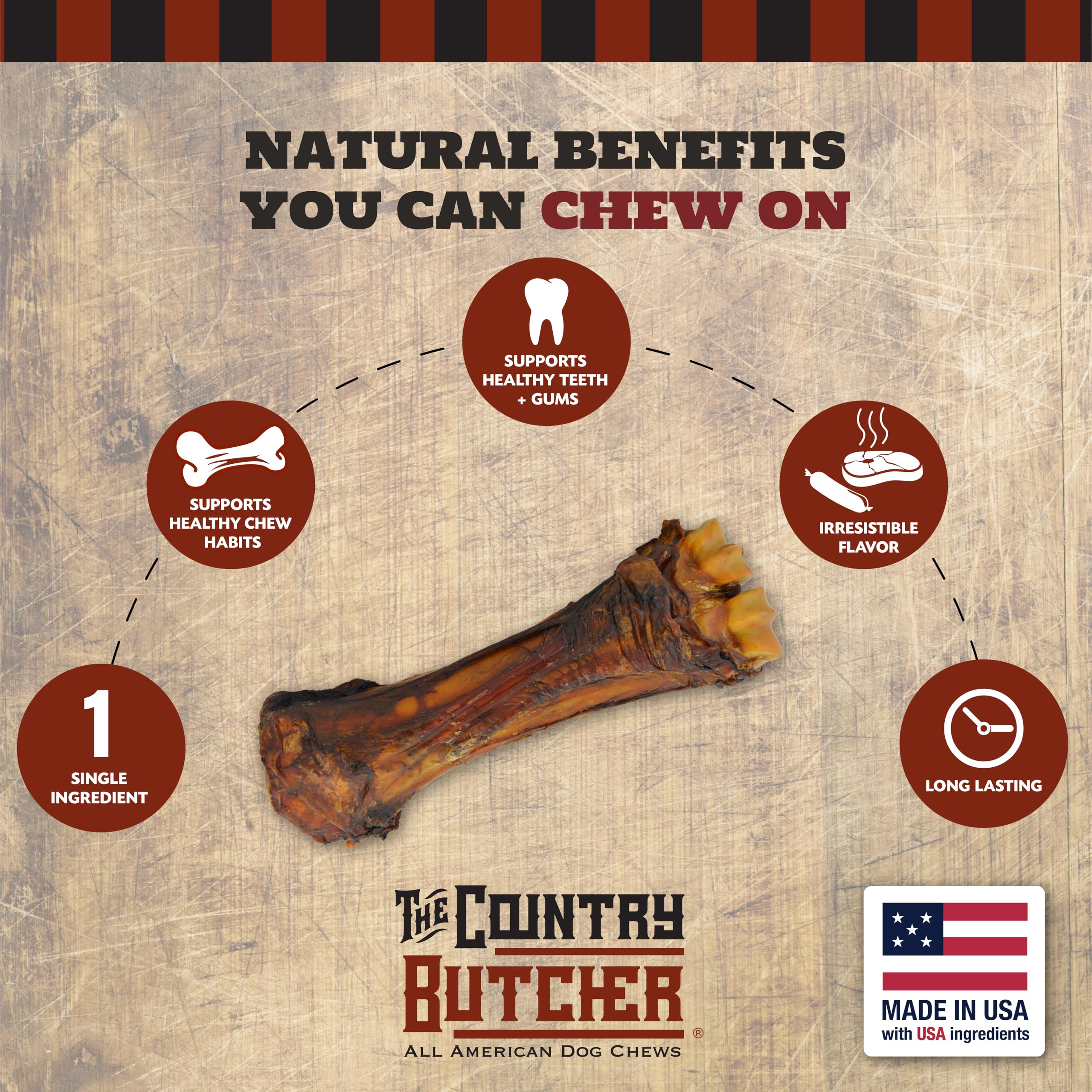 The Country Butcher beef shank bone in pack demonstrates durability for aggressive chewers.