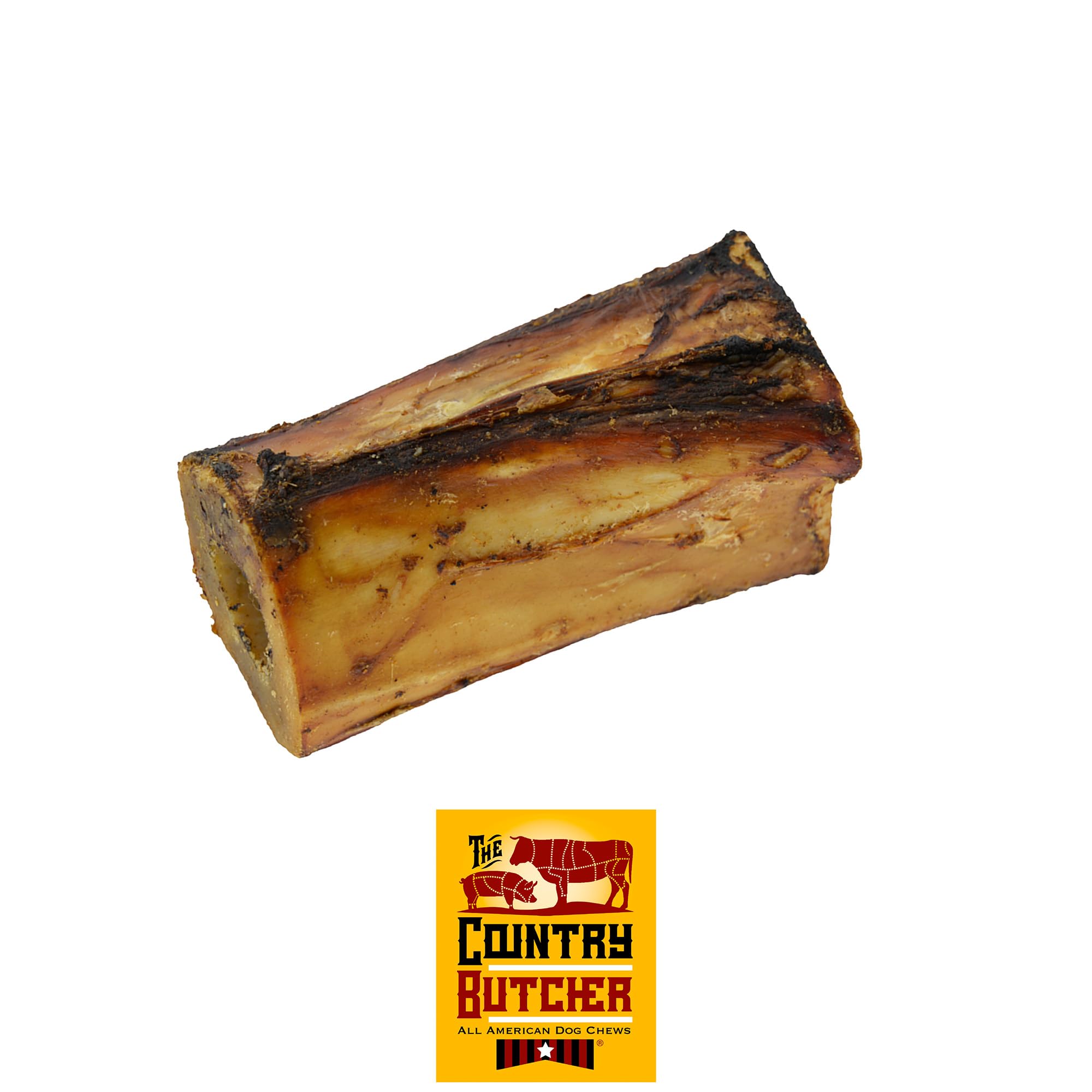 The Country Butcher 4-inch beef marrow dog bone closeup for aggressive chewers and dental care