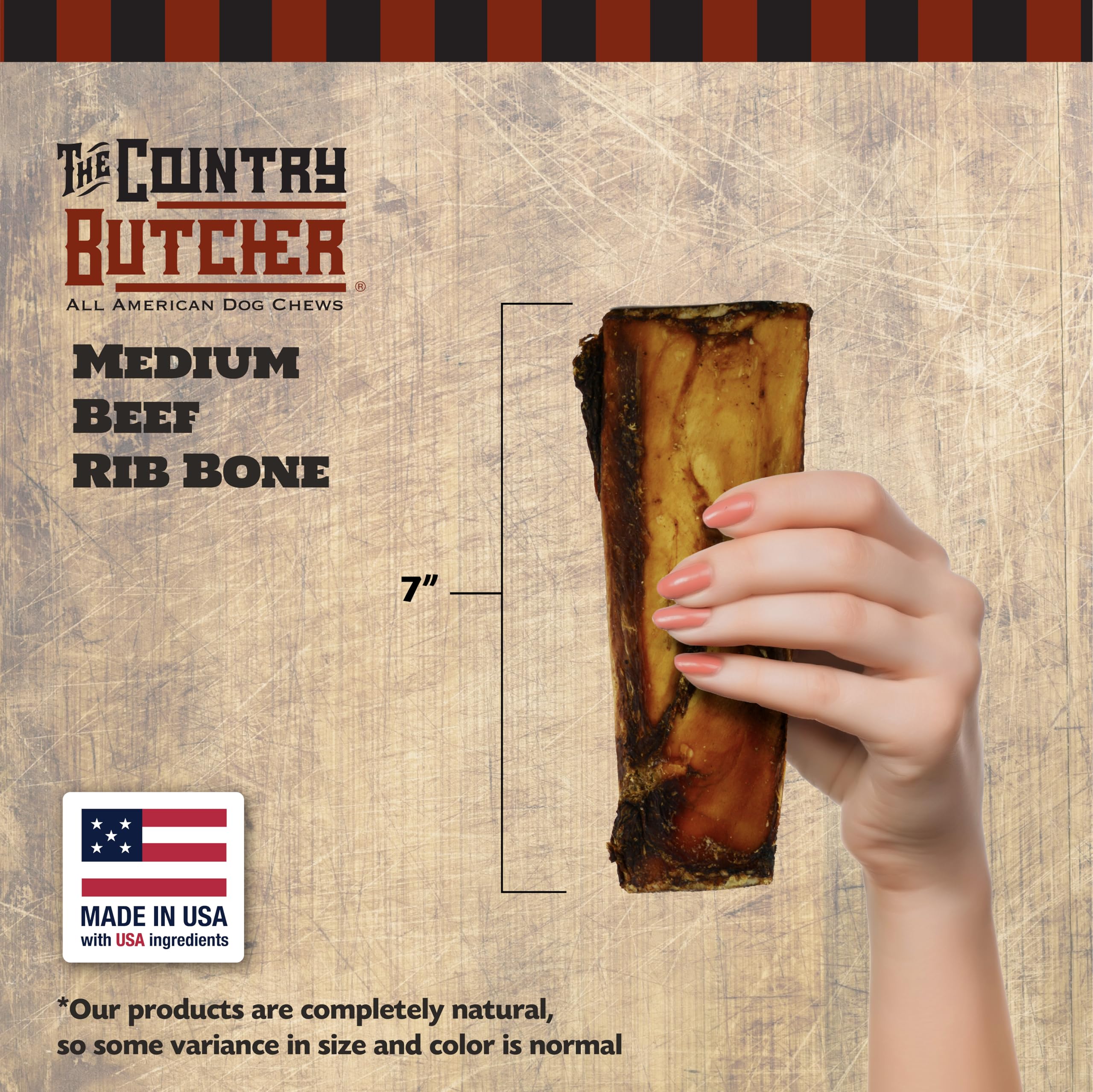The Country Butcher 7-inch rib dog bones dog chew action demonstrates engaging, satisfying supervised chewing.
