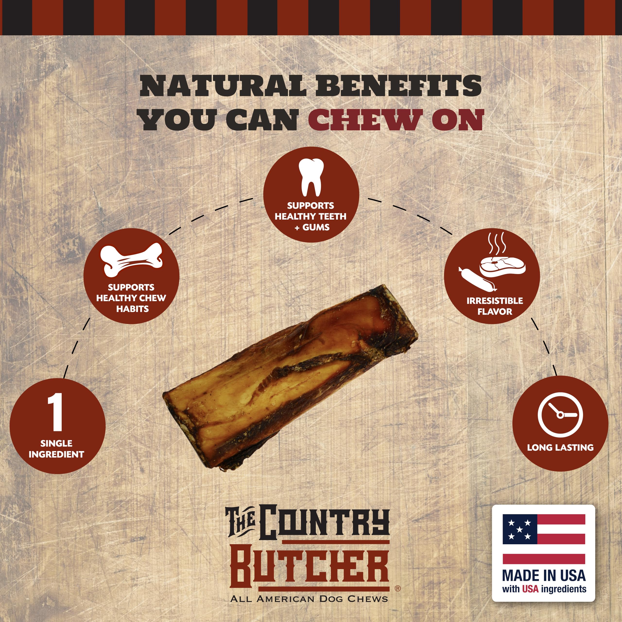 The Country Butcher 7-inch rib dog bones made in USA features domestic craftsmanship.