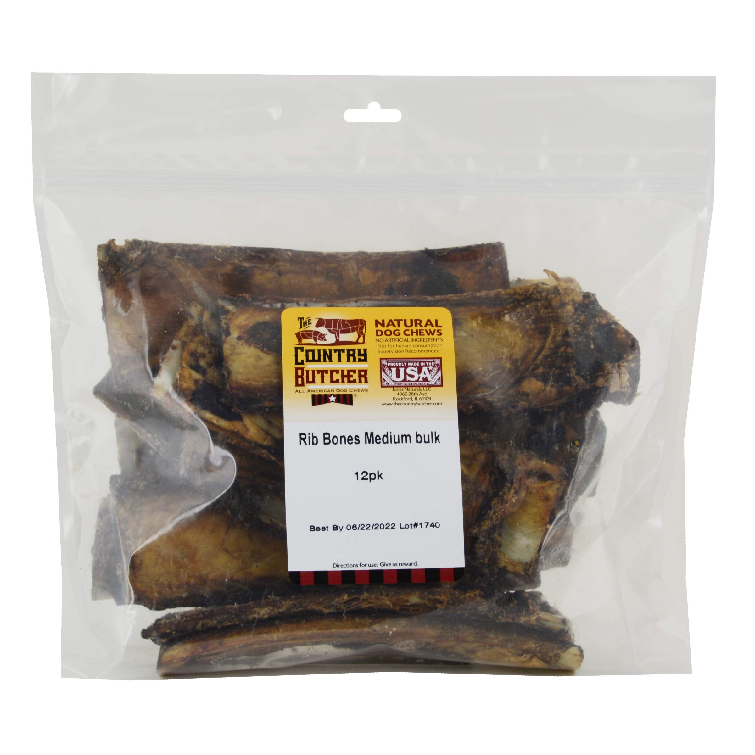 The Country Butcher 7-inch rib dog bones texture closeup shows natural surface and rugged chew appeal.
