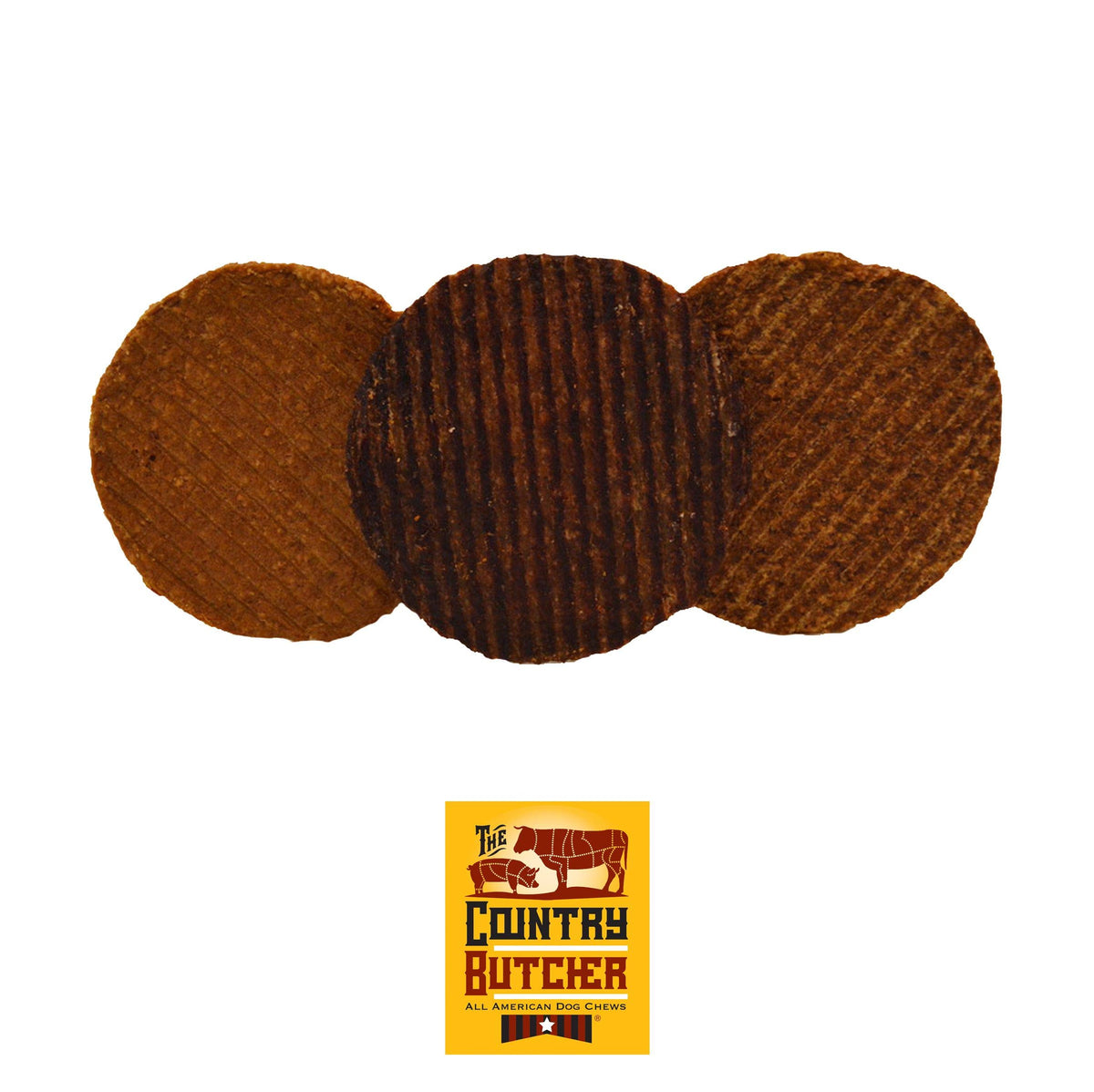 The Country Butcher Treats assorted flavors package for dogs supports light to moderate chewing.