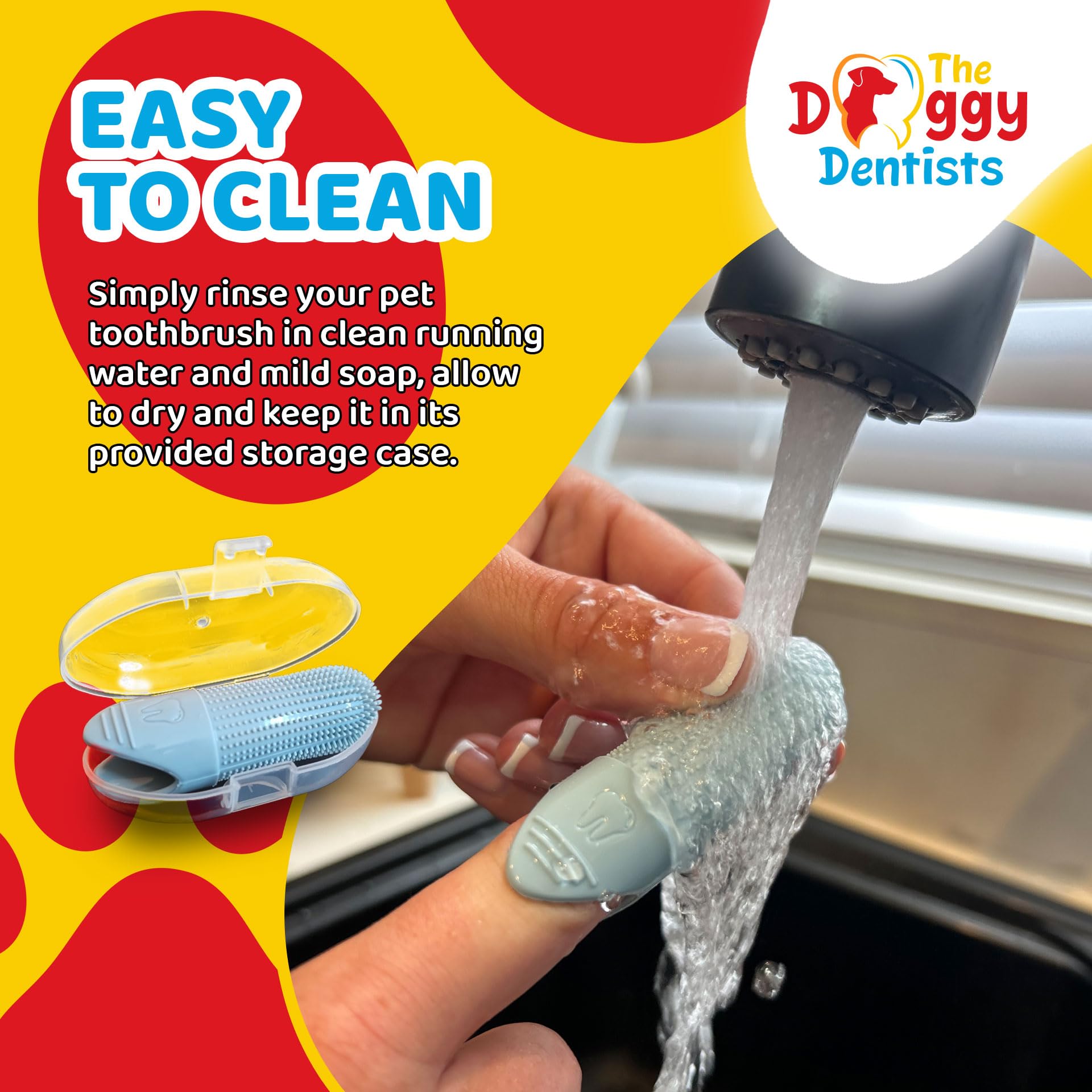 The Doggy Dentists easy-clean storage case keeps brushes sanitary between uses.