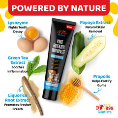 The Doggy Dentists papain lysozyme formula supports plaque breakdown during brushing.
