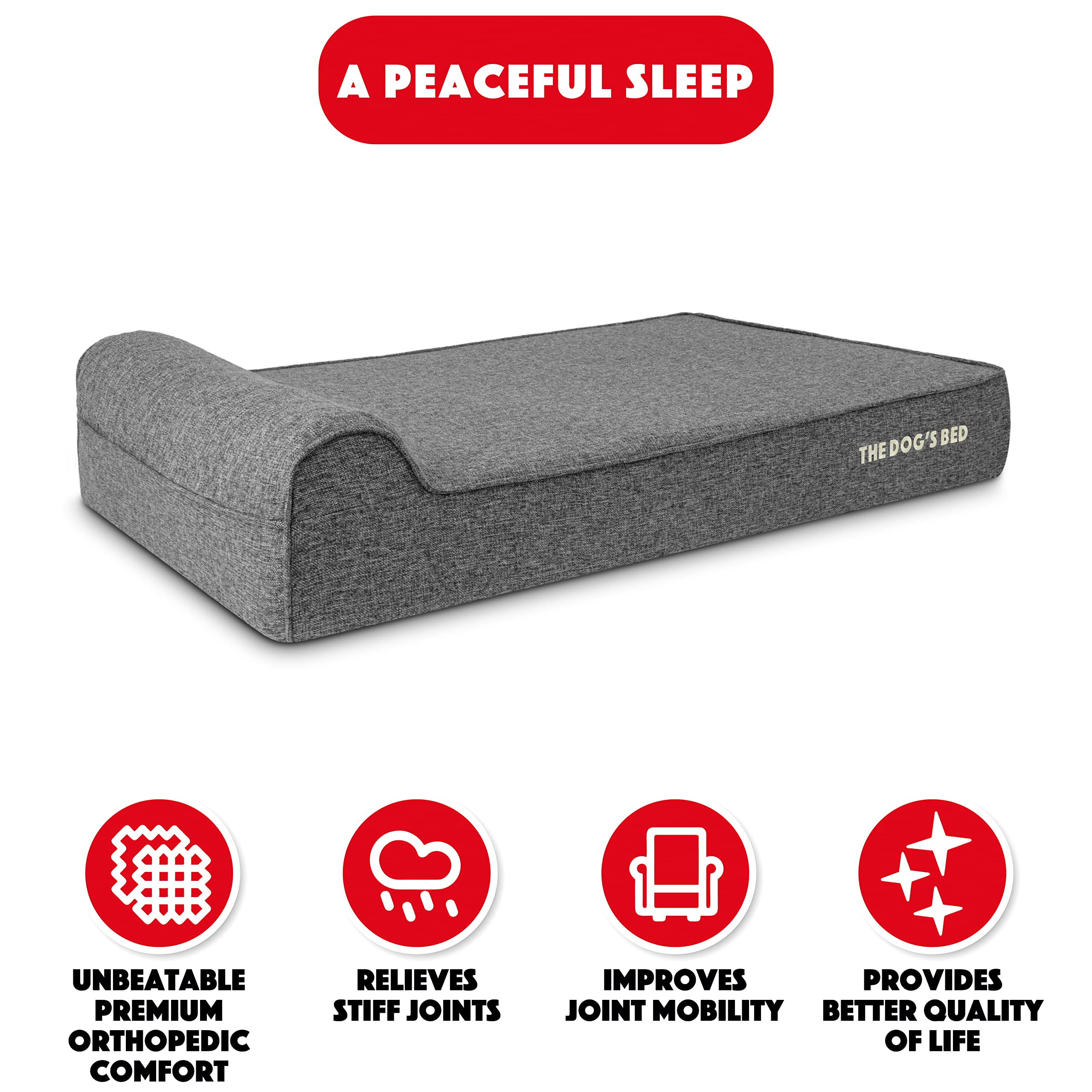 The Dog's Bed memory foam core delivers cushioned, restful sleep.