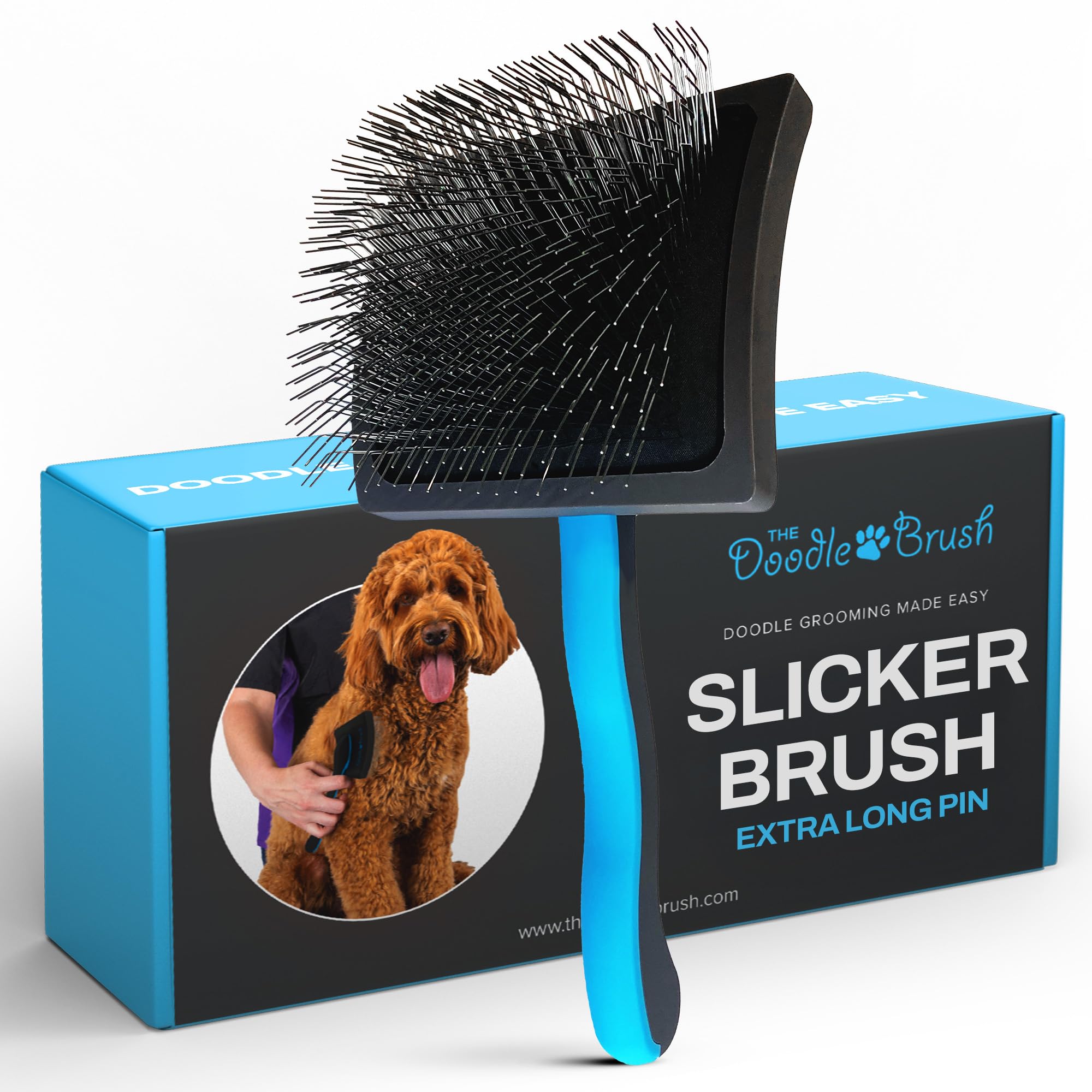 The Doodle Brush holiday-gift-packaging close-up suggests a thoughtful Christmas gift for dog lovers.
