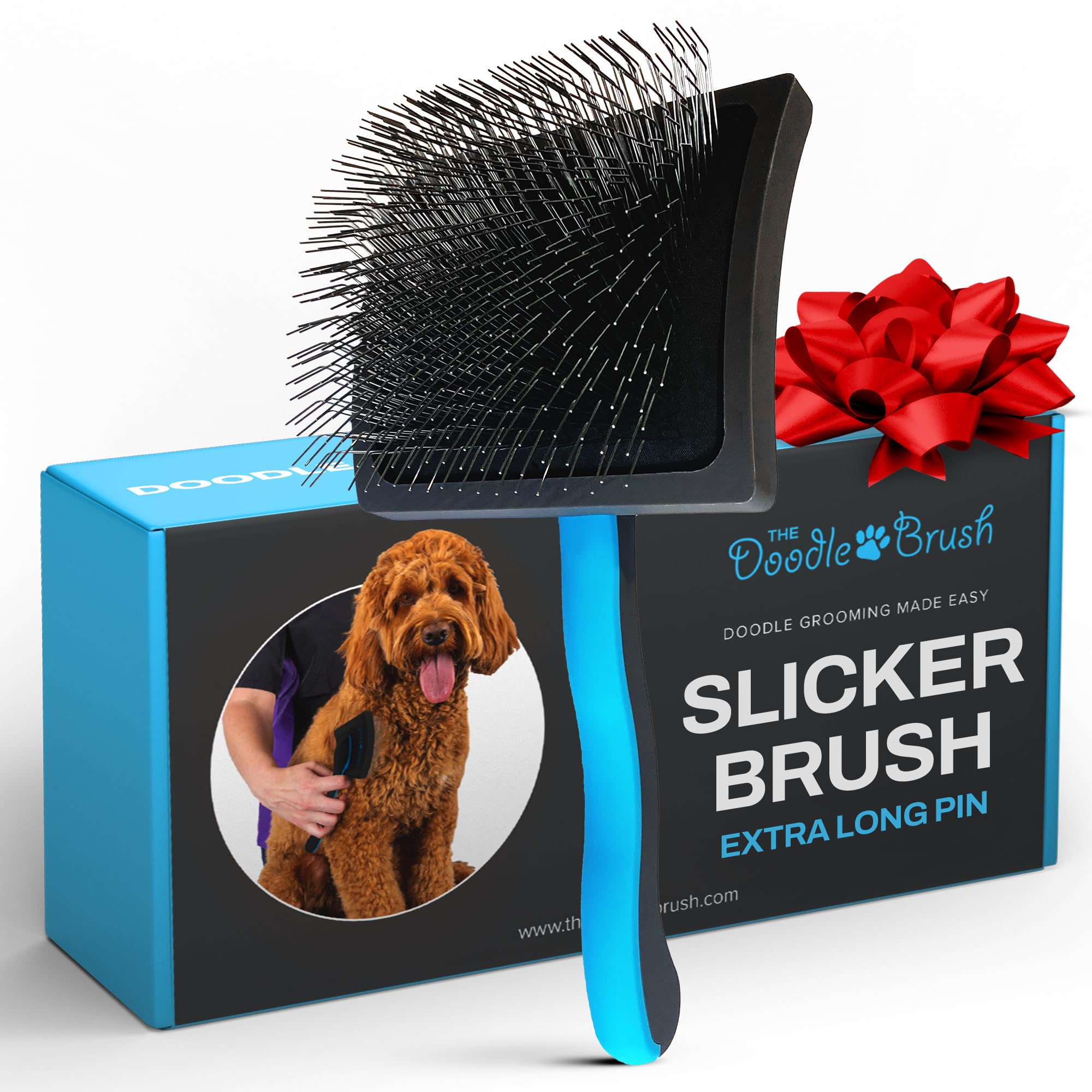 The Doodle Brush slicker brush with detangler pins boosts detangling and deep coat cleaning.