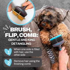 The Doodle Brush Slicker Brush brushing a matted coat for smoother fur.