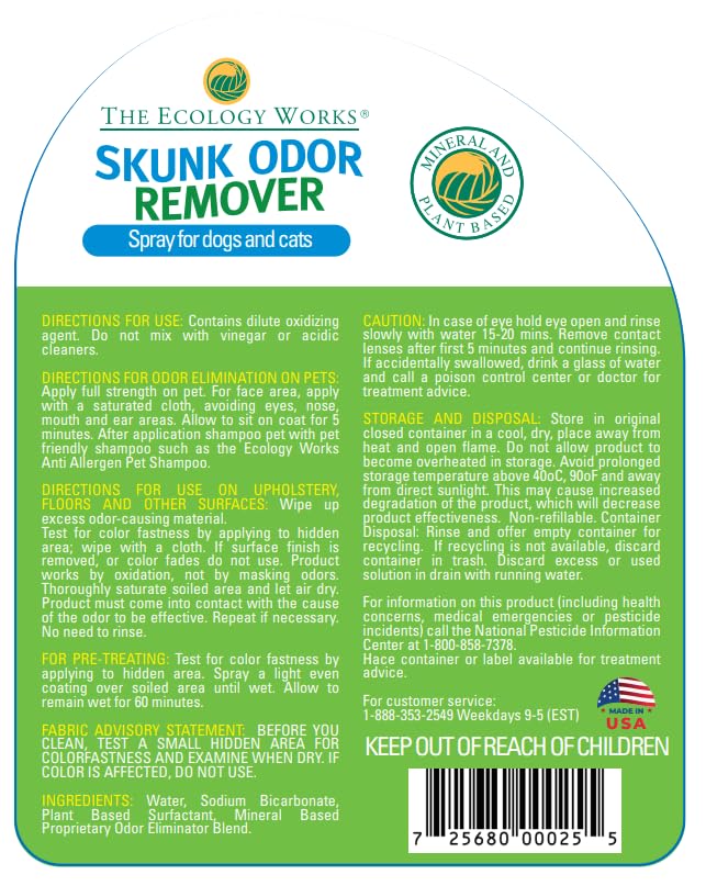The Ecology Works Skunk Odor Remover spray on pet demonstrates quick odor control