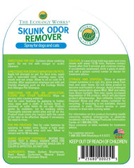 The Ecology Works Skunk Odor Remover spray on pet demonstrates quick odor control