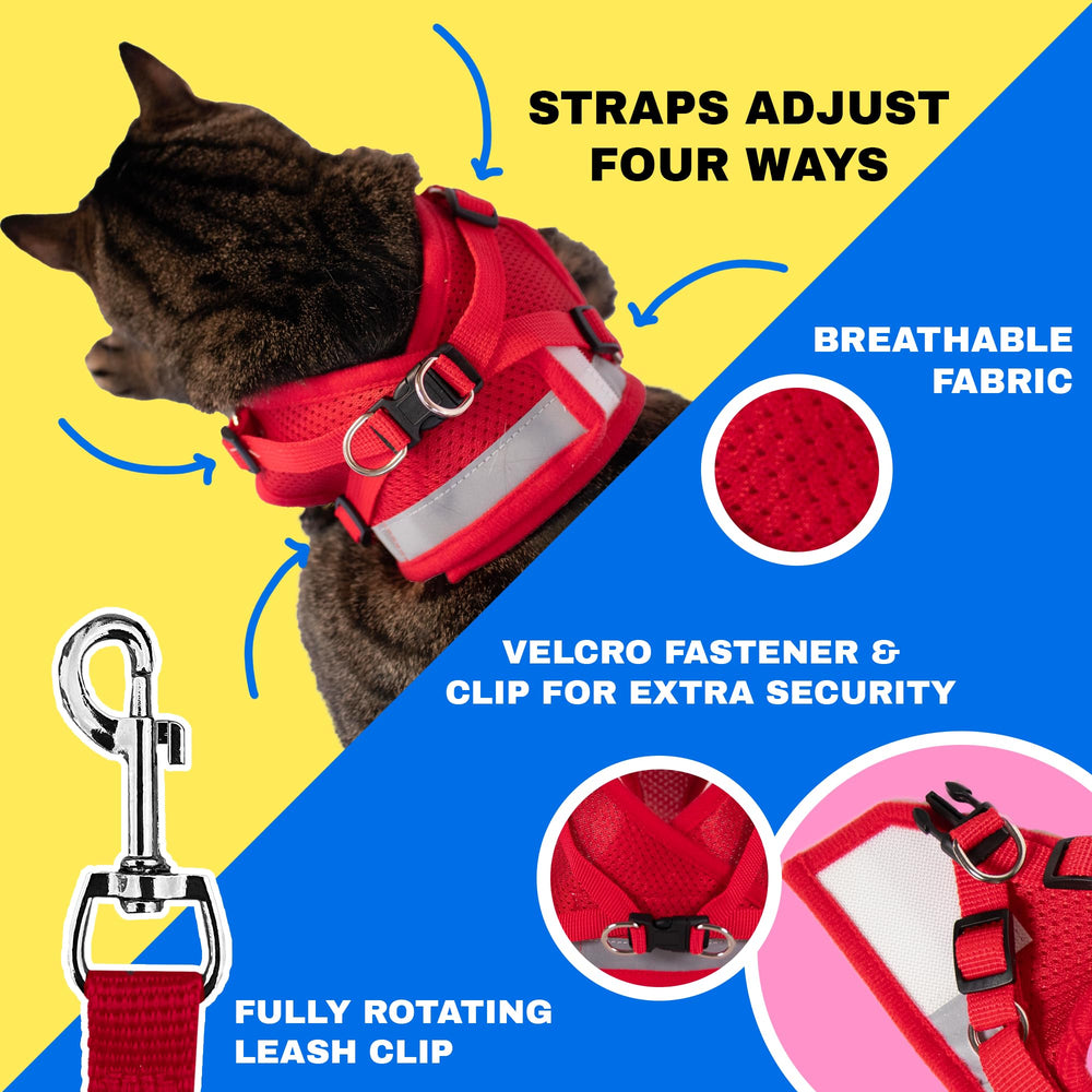 The Fat Cat Travel Cat Harness Red breathable mesh for comfortable wear.