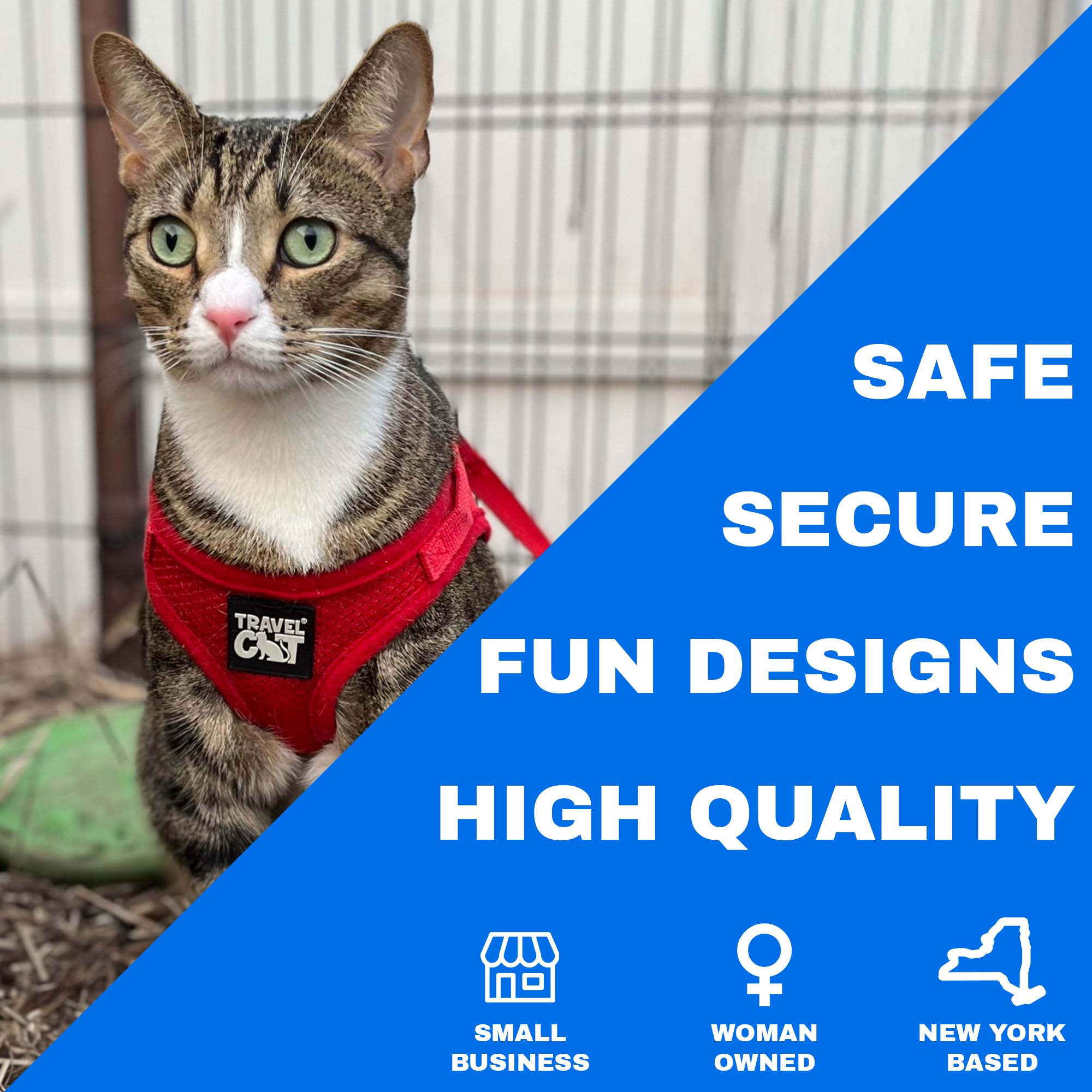 The Fat Cat Travel Cat Harness with reflective strips for better visibility.