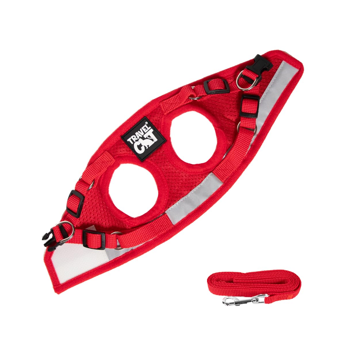 The Fat Cat Travel Cat Harness with Velcro adjustments for precise fit.