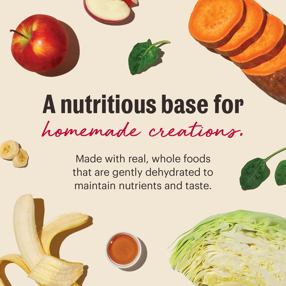 The Honest Kitchen base mix is shown with water being added for a ready-to-serve meal.