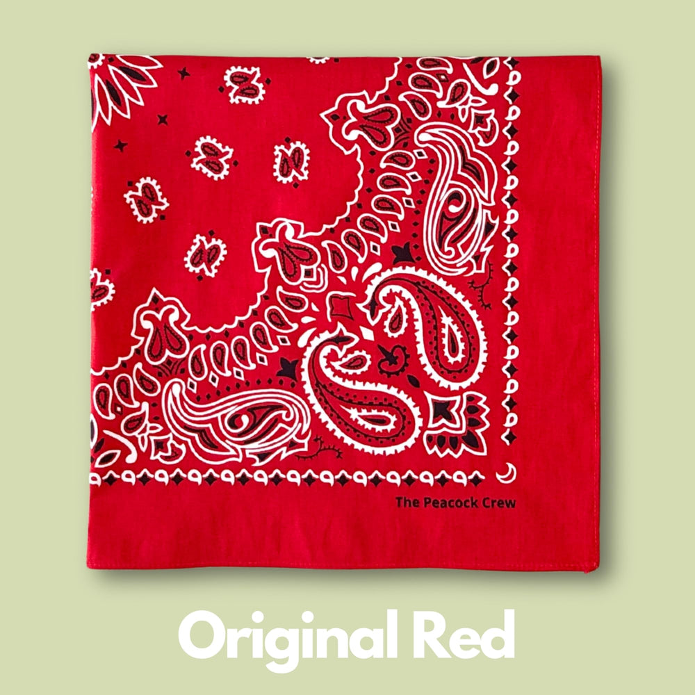 The Peacock Crew Iconics navy bandana closeup for timeless fashion appeal.